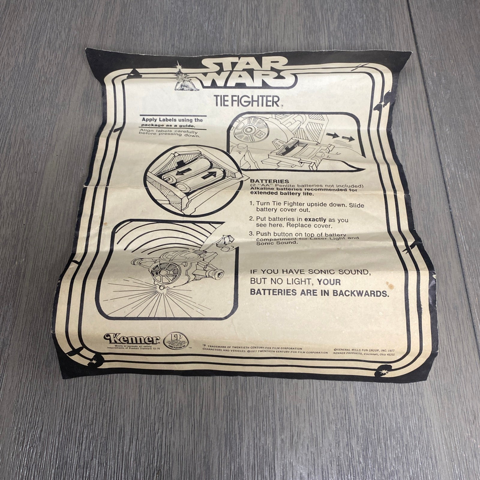 Vintage 1978 Star Wars Imperial Tie Fighter Complete Box and Instructions - Lights Work!